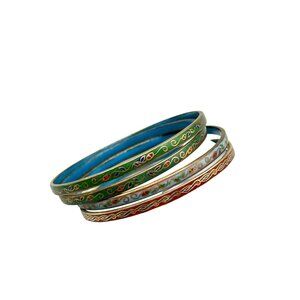 Set of 4 Chinese Cloisonne Bangles with Colorful Enamel Detailing & Gold Accents